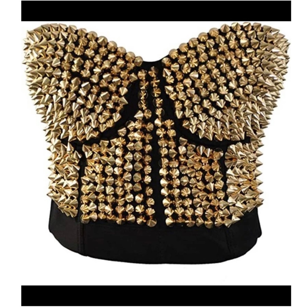 WOMENS METALLIC SPIKE BRA CLUBWEAR CORSET TOP